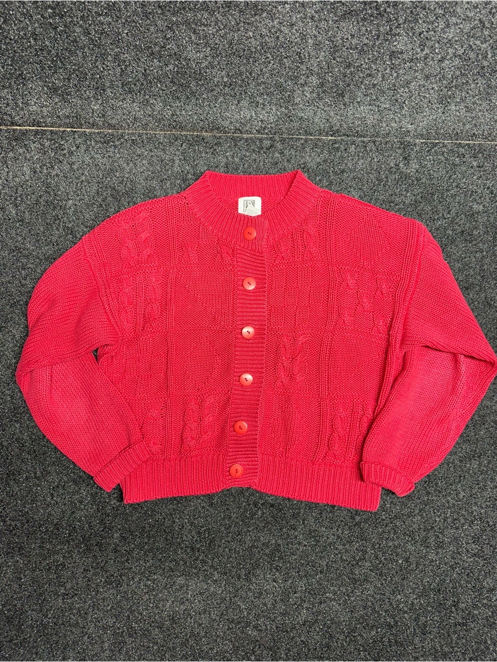 Vintage PS Sport Pink Patchwork Cable Knit Cardigan Mock Neck Boxy Cropped M